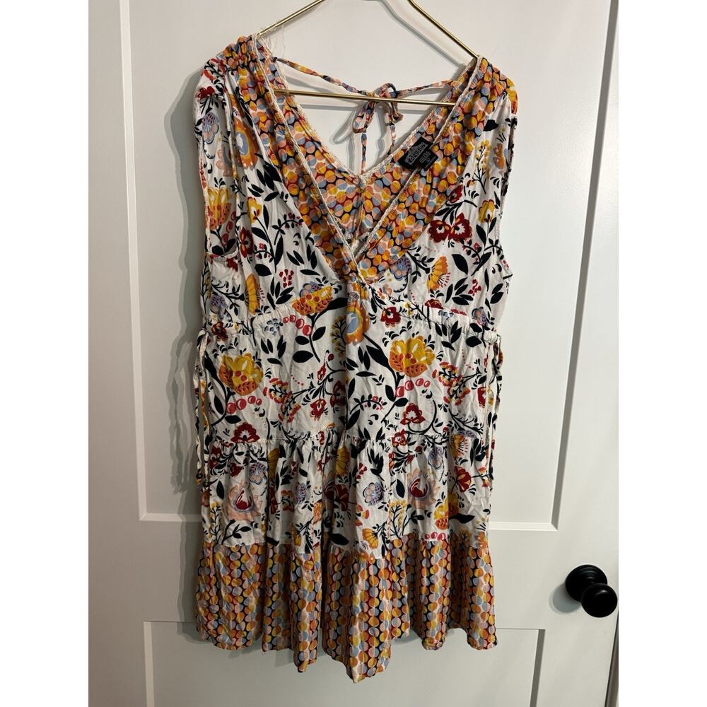 Angie Boho Dress Sz L Floral Tiered Flutter Sleeve Colorful Bohemian Retro Fun